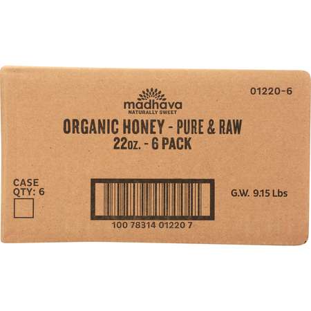 MADHAVA Madhava Organic Pure And Raw Honey 22 oz. Bottle, PK6 01220-6
